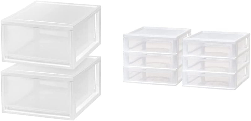 IRIS USA Stackable Storage Drawer, Plastic Drawer Organizer with Clear Doors for Pantry, Bedroom, Closet, Desk, Kitchen, Home and Office De-Clutter, Store Under-Sink, Shoes and Crafts - Black, 2 Pack Home & Garden > Household Supplies > Storage & Organization IRIS USA, Inc. White Drawer + Drawer Medium White 30 Qt. -2 Pack