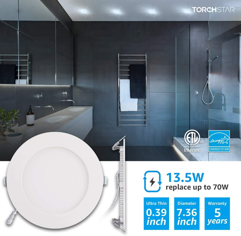 TORCHSTAR 6 Inch Slim LED Panel Downlight Bundle Mounting Plate, 6-Pack 13.5W Dimmable Ultra-Thin LED Recessed Light, 5000K Daylight, White Finish & 6-Pack 3/4/6 Inch New Construction Mounting Plate Home & Garden > Lighting > Flood & Spot Lights TORCHSTAR   