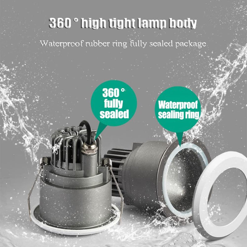 FAZRPIP IP65 Waterproof LED Downlight Set of 2,Baffle Trim,7W 12W Recessed LED Spot Light for Bathroom Kitchen Toilet Waterproof Lighting Anti-Glare COB Spotlights