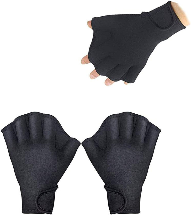 Mhkans 1 Pair Aquatic Swim Gloves Training Swimming Gloves Neoprene Water Resistance Webbed Gloves for Men Women Adults Water Fitness Training Sporting Goods > Outdoor Recreation > Boating & Water Sports > Swimming > Swim Gloves MHKanS Black  