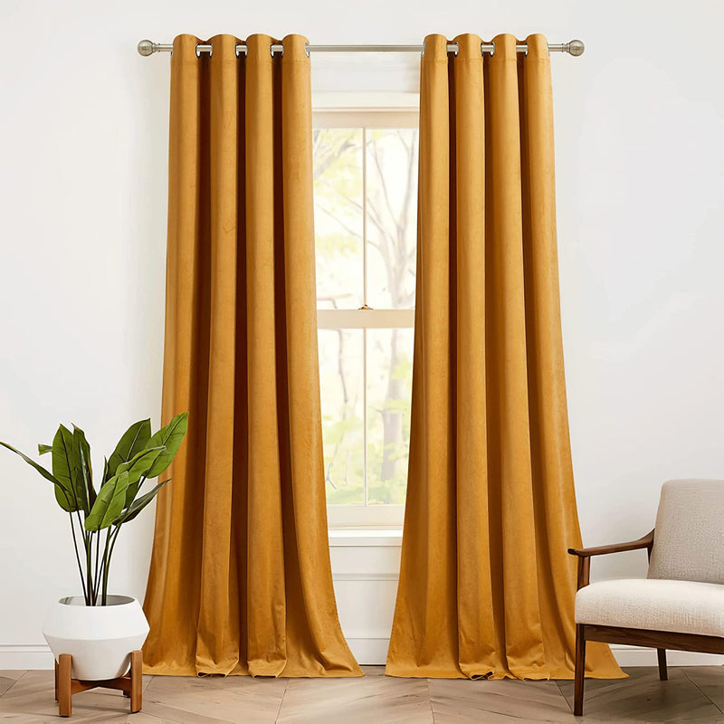 RYB HOME Black Velvet Curtains for Bedroom, Light Blocking Winds & Nosie Dampening Window Curtain Drapes Energy Saving Elegant Home Decoration for Kitchen Living Room, W52 X L84 Inches, 2 Panels Set Home & Garden > Decor > Window Treatments > Curtains & Drapes RYB HOME Orange Yellow W52 x L96 