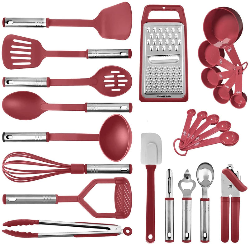 Kitchen Utensils Set, Cooking Utensils Set, Non Stick and Heat Resistant Kitchen Gadgets, 24 Pcs Nylon and Stainless Steel Kitchen Utensil Set New Home Essentials, Pots and Pans Kitchen Accessories Home & Garden > Kitchen & Dining > Kitchen Tools & Utensils Kaluns Red  