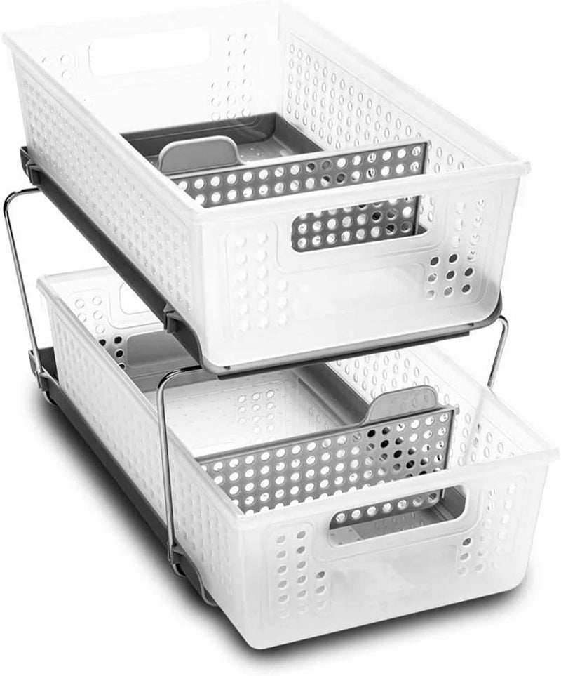 Madesmart 2-Tier Organizer, Multi-Purpose Slide-Out Storage Baskets with Handles and Dividers, Frost Home & Garden > Household Supplies > Storage & Organization madesmart Frost Original Pack of 1