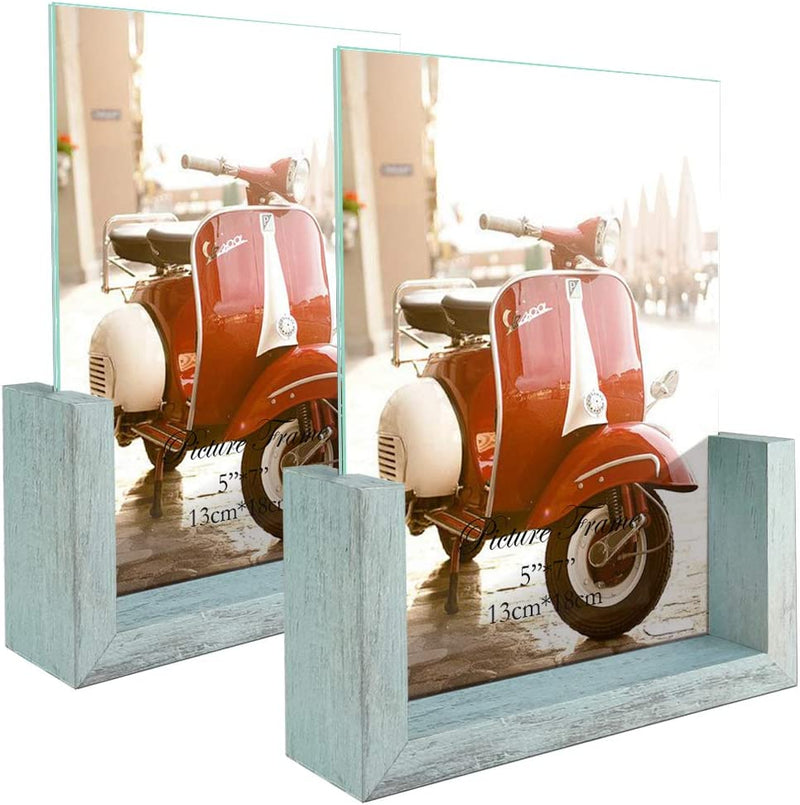 HORLIMER 4X6 Picture Frames Set of 2, Rustic Photo Frame with Wooden Base and Tempered Glass for Tabletop Home & Garden > Decor > Picture Frames HORLIMER 5x7  