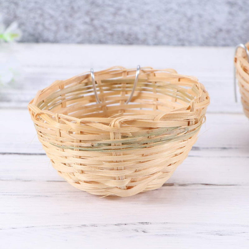 POPETPOP 3Pcs Natural Bamboo Handmade Bird Nest with Hook - Bird House for Resting Feeding Breeding - Bird Cage Accessories for Parakeets Parrots and Small Animals