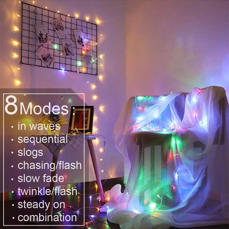 LED Window Curtain String Light - 8 Modes Fairy Lights with Hook Remote Control Battery Powered Waterproof Copper Wire Decor Lights for Christmas Bedroom Party Wedding (Multicolor) Home & Garden > Decor > Seasonal & Holiday Decorations Wisremt   