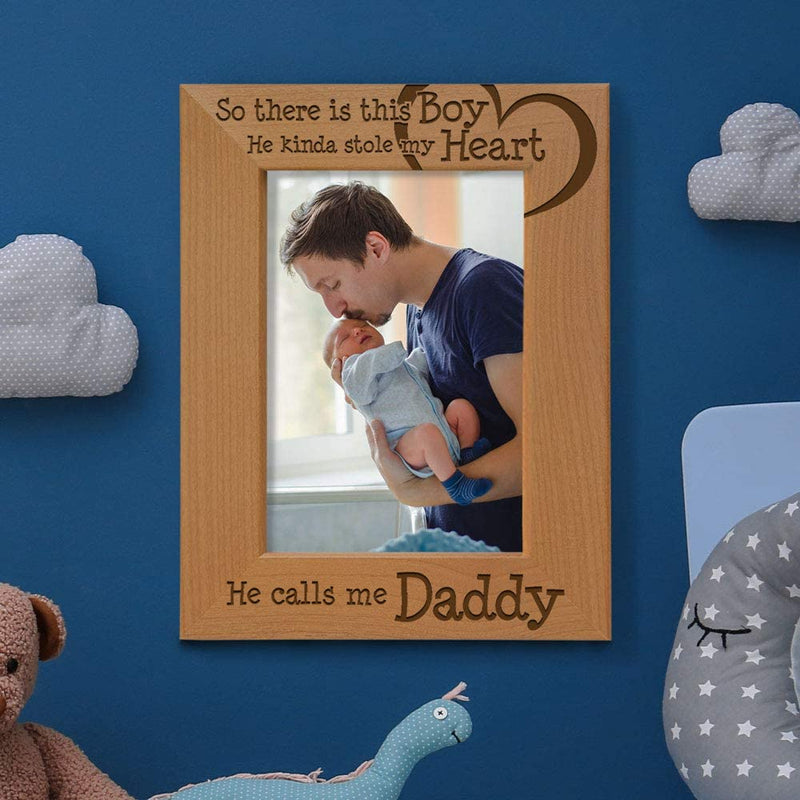KATE POSH - so There Is This Boy He Kinda Stole My Heart. He Calls Me Daddy. Engraved Natural Wood Picture Frame, Birthday, Best Dad Ever, New Dad Gifts (5X7-Vertical) Home & Garden > Decor > Picture Frames KATE POSH   