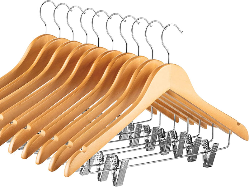 High-Grade Wooden Suit Hangers Skirt Hangers with Clips (10 Pack) Smooth Solid Wood Pants Hangers with Durable Adjustable Metal Clips, 360° Swivel Hook, Shoulder Notches for Dress Coat, Jacket, Blouse Sporting Goods > Outdoor Recreation > Fishing > Fishing Rods ZOBER Natural Wood 10 Pack 