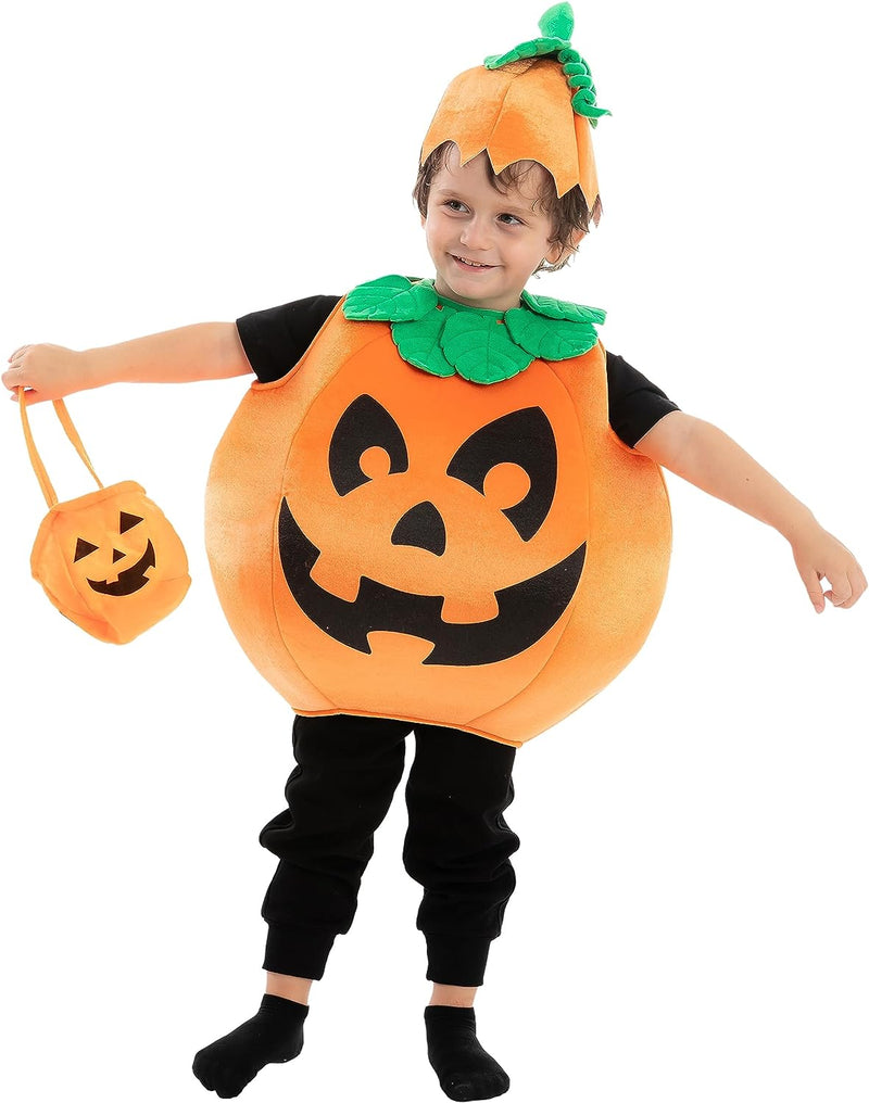 Spooktacular Creations Child Unisex Pumpkin Costume with Toy Basket for Kids Toddler Halloween Dress Up, Pumpkin Themed Party