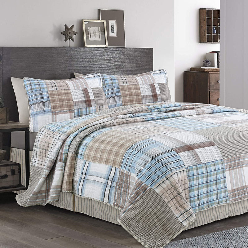 Cozy Line Home Fashions Nate Patchwork Navy/Blue/Green/Red Plaid Cotton Quilt Bedding Set, Reversible Coverlet,Bedspread for Boy/Men/Him (England Patchwork, Queen - 3 Piece) Home & Garden > Linens & Bedding > Bedding Cozy Line Home Fashions Hank Patchwork King - 3 piece 