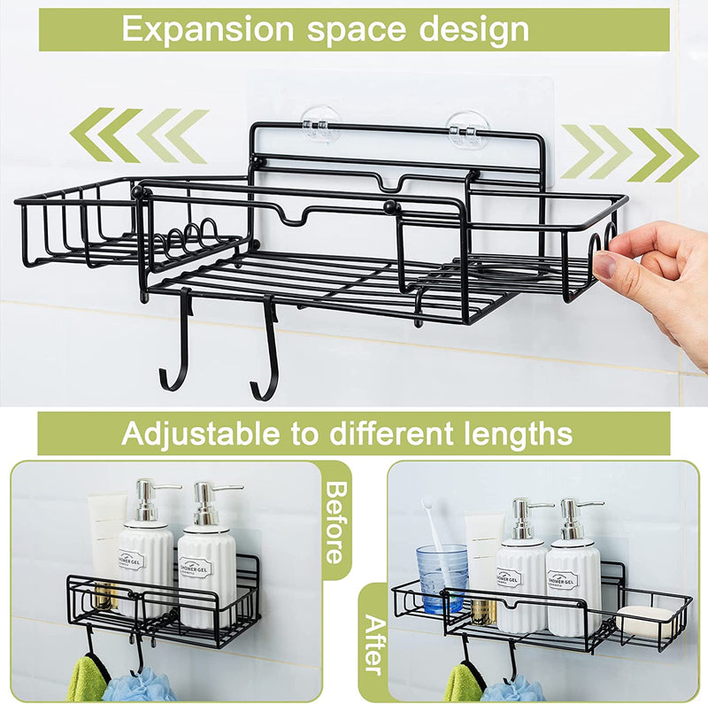 ETECHMART Shower Caddy Organizer, Expandable and Adhesive Bathroom Shower Shelf, SUS304 Rustproof Storage No Drilling Wall Shower Rack,1 Pack/Black
