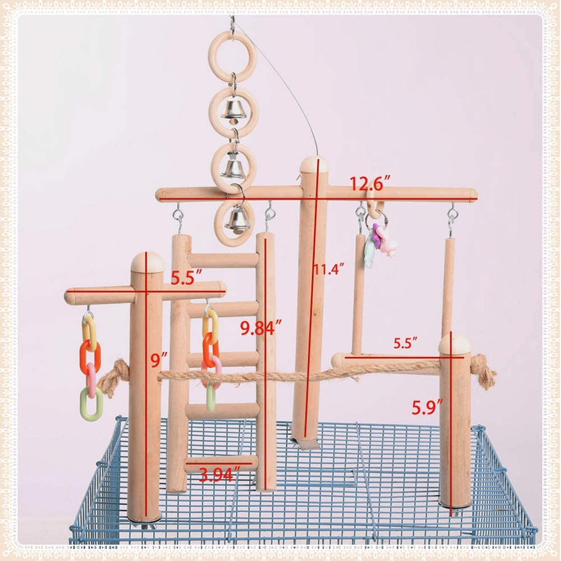 QBLEEV Bird Cage Stand Play Gym, Green Cheek Conure Perch Playground, Wood Parrot Climbing Ladder Chewing Chain Swing for Lovebirds Budgies Finches Parakeets, Small Animals Activity Center Animals & Pet Supplies > Pet Supplies > Bird Supplies QBLEEV   