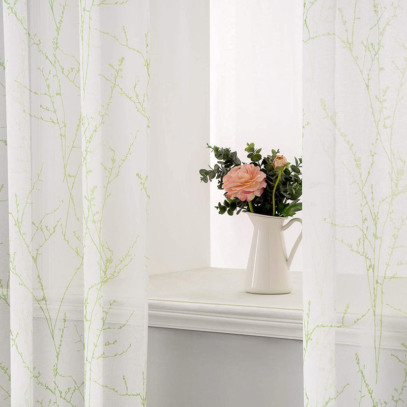 MIULEE Sheer Curtains 84 Inches Long Grommet Top Green Tree Branch White Curtain 2 Panels Window Curtains Tree Pattern for Living Room Home & Garden > Decor > Window Treatments > Curtains & Drapes MIULEE   