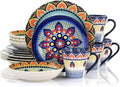 Elama Multicolored round Stoneware Mandala Pattern Dinnerware Set, 16 Piece, Green Home & Garden > Kitchen & Dining > Tableware > Dinnerware Elama Blue 16 Piece 