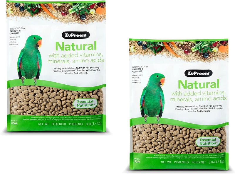 Zupreem Natural Bird Food Pellets for Parrots & Conures, 3 Lb (Pack of 2) - Daily Nutrition, Made in USA for Caiques, African Greys, Senegals, Amazons, Eclectus Animals & Pet Supplies > Pet Supplies > Bird Supplies > Bird Food ZuPreem Natural 3 Pound (Pack of 2) 