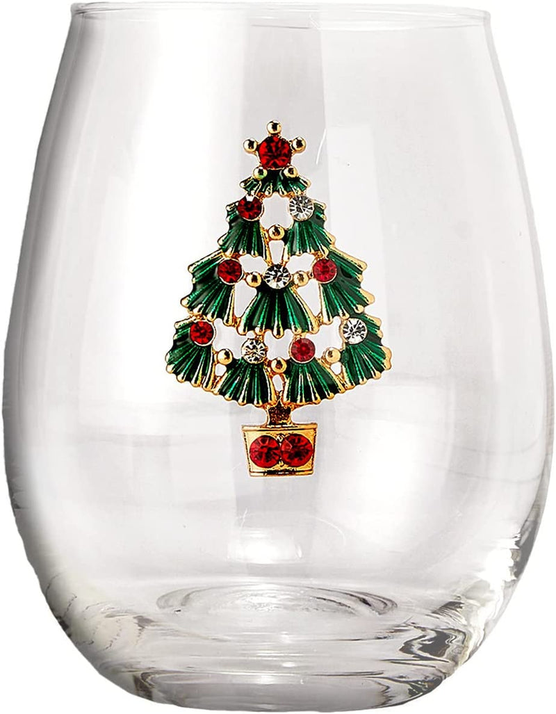 Set of 2 Stemless Christmas Tree Wine Glasses - Christmas Cheer for Holiday Gift and Winter Season - 18 Oz Stemless Decorated Tree Ornament Wine Tumblers for Holiday Season and Winter by GUTE - 4.7" H Home & Garden > Kitchen & Dining > Tableware > Drinkware gute   
