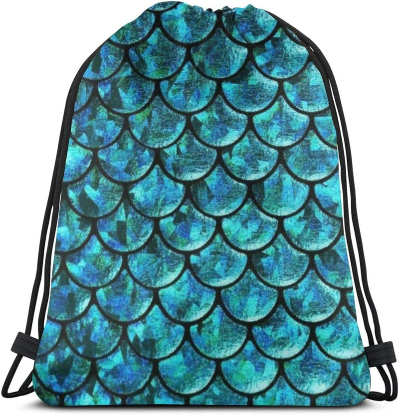Mermaid Scales Drawstring Bag Reversible Mermaid Bags Gym Dance Backpack Travel Sackpack for Women Girls Kids One Size