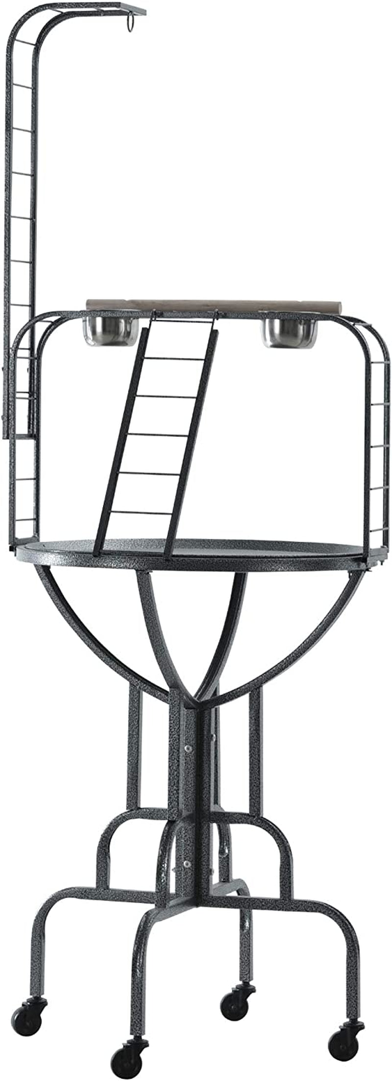 Pawhut Rolling Bird Perch Play Stand with Universal Wheels, Wooden Perch Ladders, & Stainless Steel Feeding Cups, Grey Animals & Pet Supplies > Pet Supplies > Bird Supplies Aosom LLC   