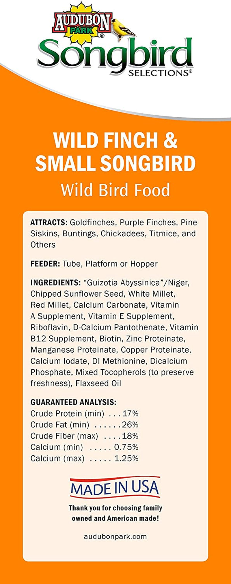 Audubon Park Songbird Selections Selections 11978 Finch and Small Songbird Wild Bird Food, 4-Pound Animals & Pet Supplies > Pet Supplies > Bird Supplies > Bird Food Scotts   