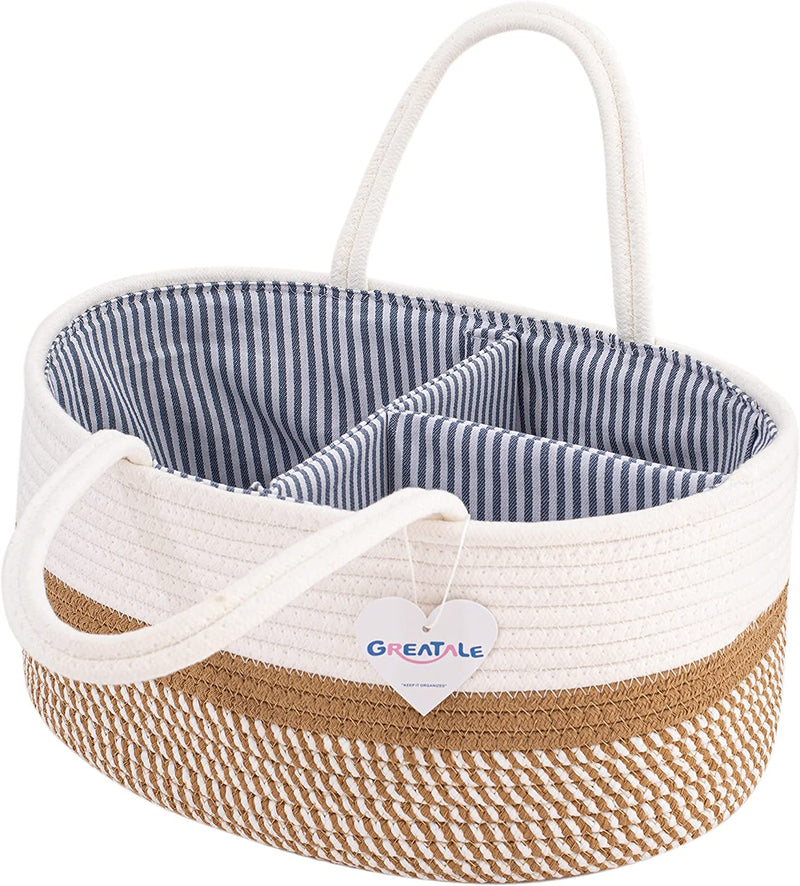 GREATALE Baby Diaper Caddy Organizer - Portable Rope Nursery Storage Bin for Changing Table & Car - Diaper Storage Basket with Removable Divider (Brown) Home & Garden > Household Supplies > Storage & Organization GREATALE   