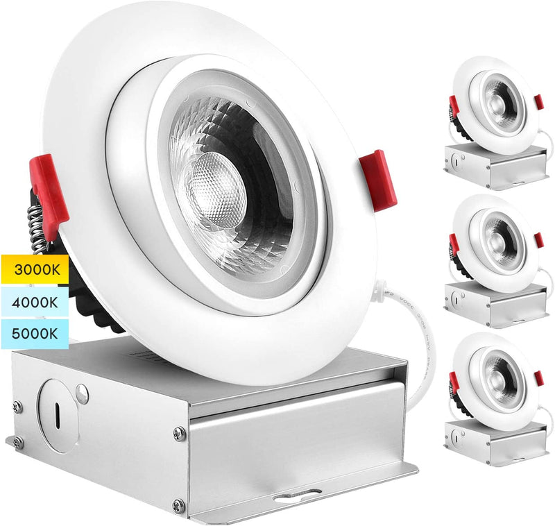 Luxrite 4 Inch Adjustable Gimbal Eyeball LED Recessed Lighting Kit, 3 Color Selectable 3000K | 4000K | 5000K, 11W=75W, 1000 Lumens, Dimmable Canless LED Downlight, IC Rated, Damp Rated (4 Pack) Home & Garden > Lighting > Flood & Spot Lights Luxrite 3 Color Temperature Selectable  