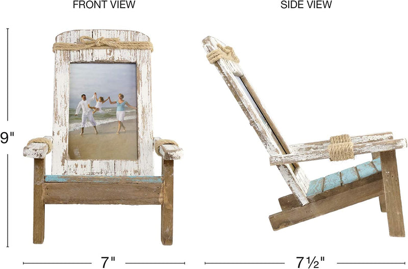 EXCELLO GLOBAL PRODUCTS Beach Chair Photo Frame: Holds 4X6 Vertical Photo. Rustic Picture for Tabletop Display with Nautical Beach Themed Home Decor Home & Garden > Decor > Picture Frames EXCELLO GLOBAL PRODUCTS   