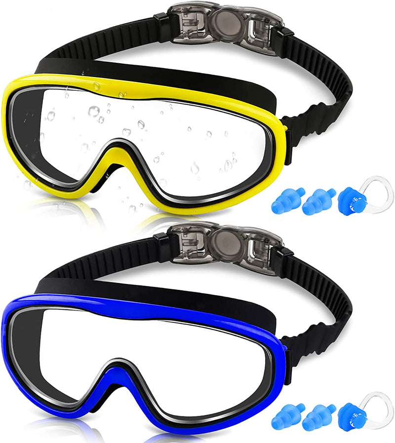 COOLOO Kids Swim Goggles for Age 3-15, 2 Pack Kids Goggles for Swimming with Nose Cover, No Leaking, Anti-Fog, Waterproof Sporting Goods > Outdoor Recreation > Boating & Water Sports > Swimming > Swim Goggles & Masks COOLOO F. Wv-blackblue+blackyellow  