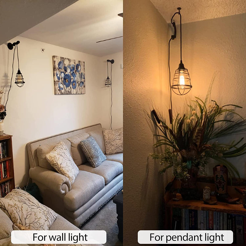 Vintage Plug in Hanging Light Kit, Elibbren Industrial Style Pendant Lighting E26 E27 Lamp Socket 12.14FT Twisted Textile Black Cord with Dimmable On/Off Switch Plug in Lamp Fixture 2 Pack Home & Garden > Lighting > Lighting Fixtures Elibbren   