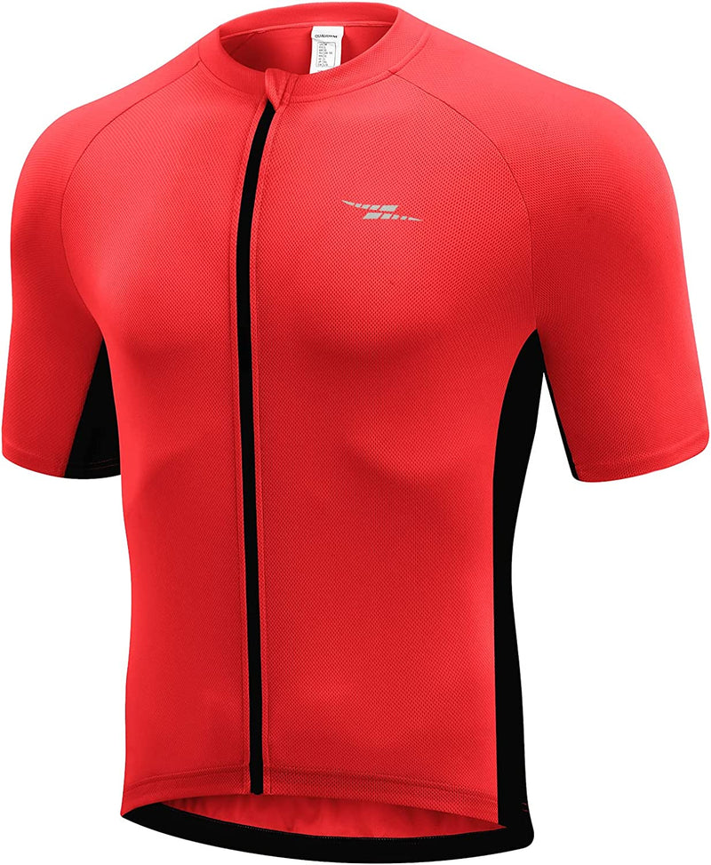 Qualidyne Men'S Cycling Bike Jersey Short Sleeve Full Zipper Bicycle Biking Shirts with 3 Rear Pockets Sporting Goods > Outdoor Recreation > Cycling > Cycling Apparel & Accessories qualidyne Red Medium 