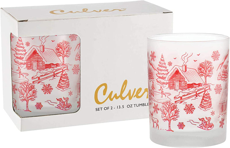 Culver Holiday Decorated Frosted Double Old Fashioned Tumbler Glasses, 13.5-Ounce, Gift Boxed Set of 2 (Toile Winter Village) Home & Garden > Kitchen & Dining > Tableware > Drinkware Culver   