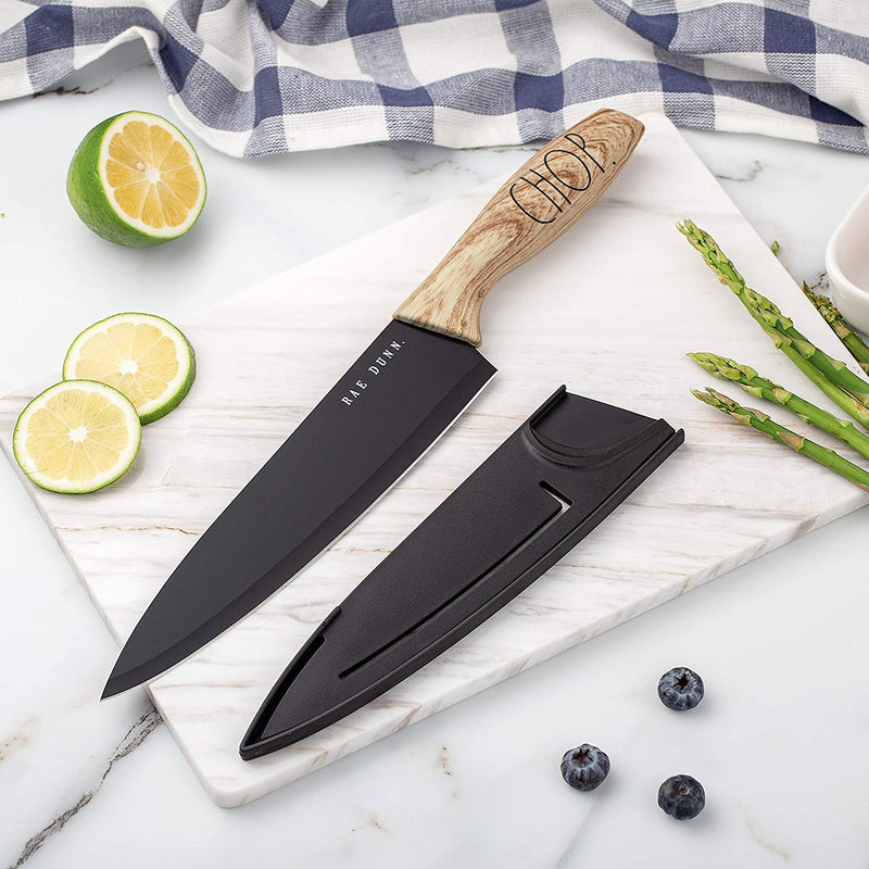 Rae Dunn Everyday Collection Set of 5 Stainless Steel Knives with Sheaths- Chef, Paring, Bread, Santoku Knives- (Black) Home & Garden > Kitchen & Dining > Kitchen Tools & Utensils > Kitchen Knives Enchante Direct   