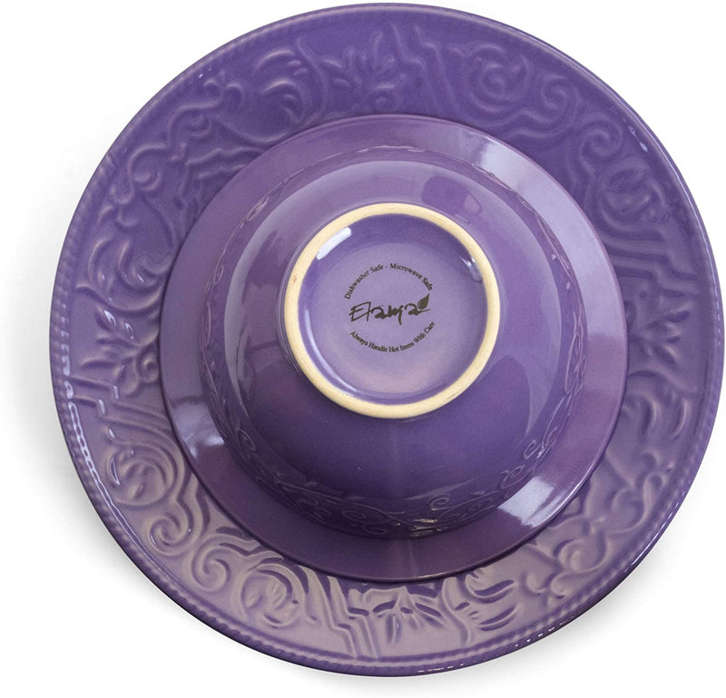 Elama Embossed Stoneware Elegant round Dinnerware Dish Set, 16 Piece, Lilac Purple Home & Garden > Kitchen & Dining > Tableware > Dinnerware Elama   