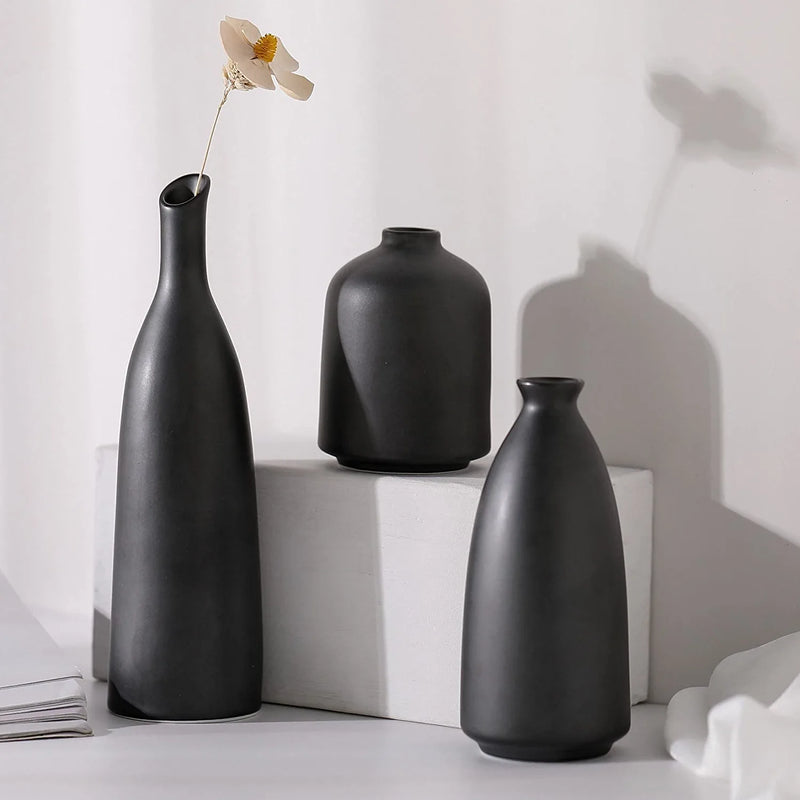 Light Black Ceramic Vases for Decor, Small Flower Ceramic Vase Set - 3 for Modern Rustic Farmhouse, Decorative Vase for Pampas Grass & Dried Flowers, Idea Bookshelf Décor, Dining Table Decor Sporting Goods > Outdoor Recreation > Cycling > Cycling Apparel & Accessories > Bicycle Helmets Domyniksea Metallic Grey Black  