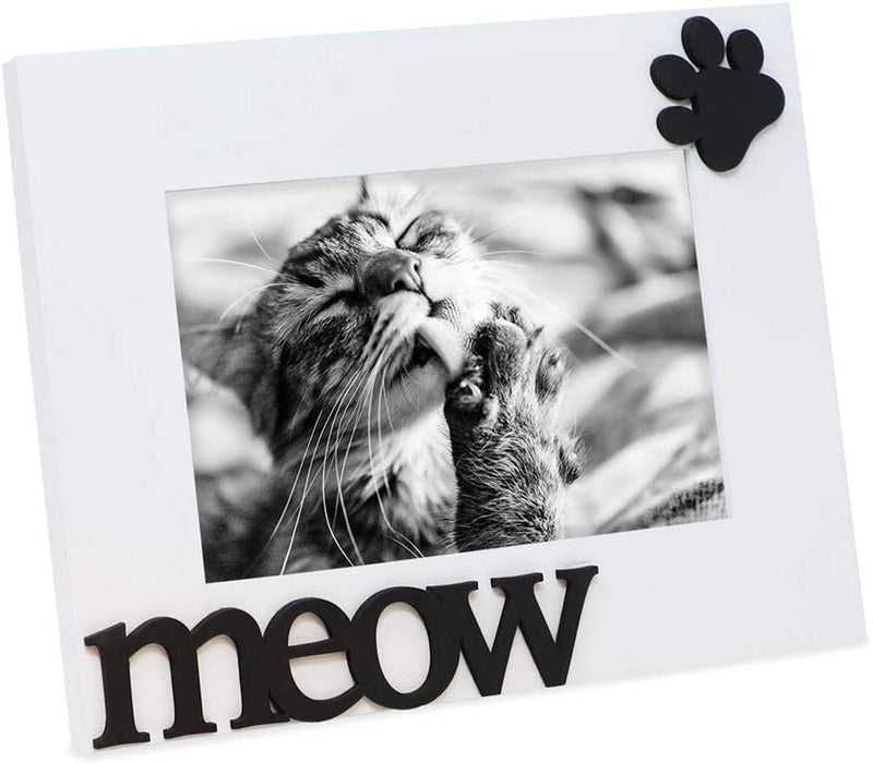 Isaac Jacobs White Wood Sentiments Cat “Meow” Picture Frame, 4X6 Inch, Photo Gift for Pet Cat, Kitten, Display on Tabletop, Desk (White, 4X6) Home & Garden > Decor > Picture Frames Isaac Jacobs International White 4x6 
