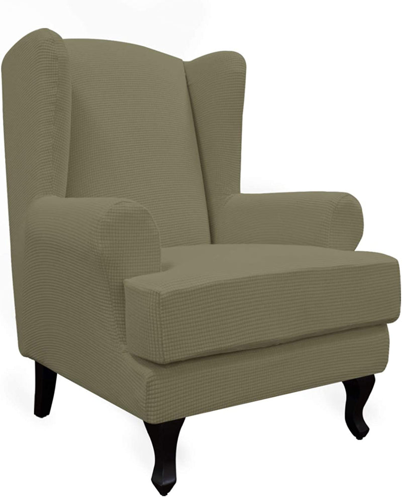 Easy-Going Stretch Wingback Chair Sofa Slipcover 2-Piece Sofa Cover Furniture Protector Couch Soft with Elastic Bottom, Spandex Jacquard Fabric Small Checks, Black Home & Garden > Decor > Chair & Sofa Cushions Easy-Going Khaki  
