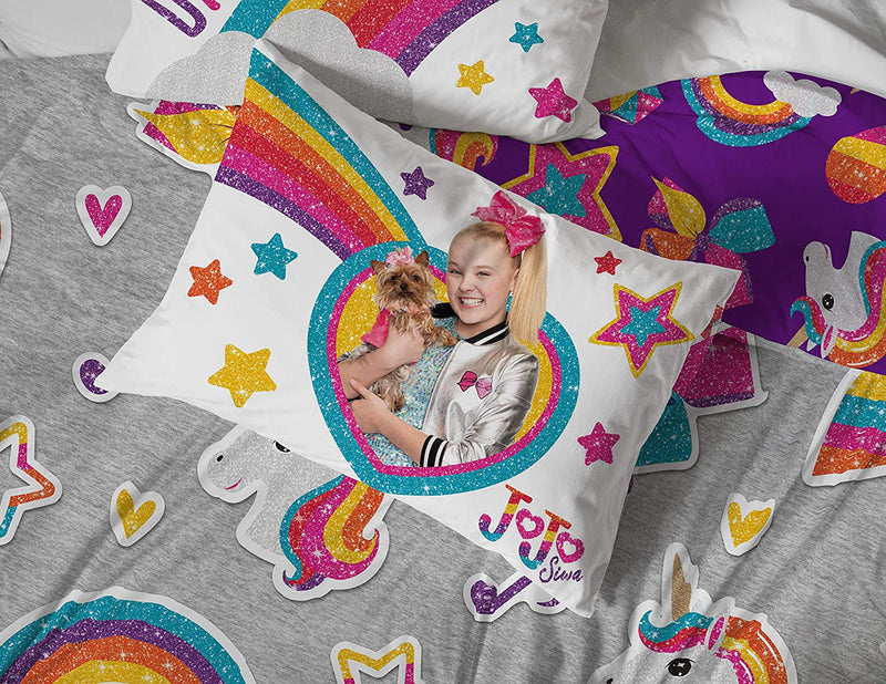 Jay Franco Nickelodeon Jojo Siwa Rainbow Sparkle 7 Piece Queen Bed Set - Includes Reversible Comforter & Sheet Set Bedding - Super Soft Fade Resistant Microfiber (Official Nickelodeon Product) Home & Garden > Linens & Bedding > Bedding Jay Franco   