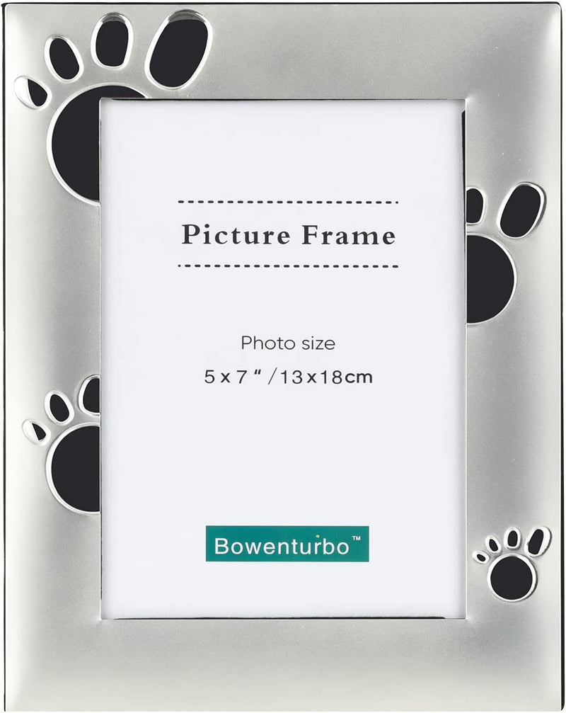 Metal Picture Frame Dog Paw Print Pet Photo Picture Frame Silver Picture Baby Frame(5X7") Home & Garden > Decor > Picture Frames Bowenturbo 5x7"  