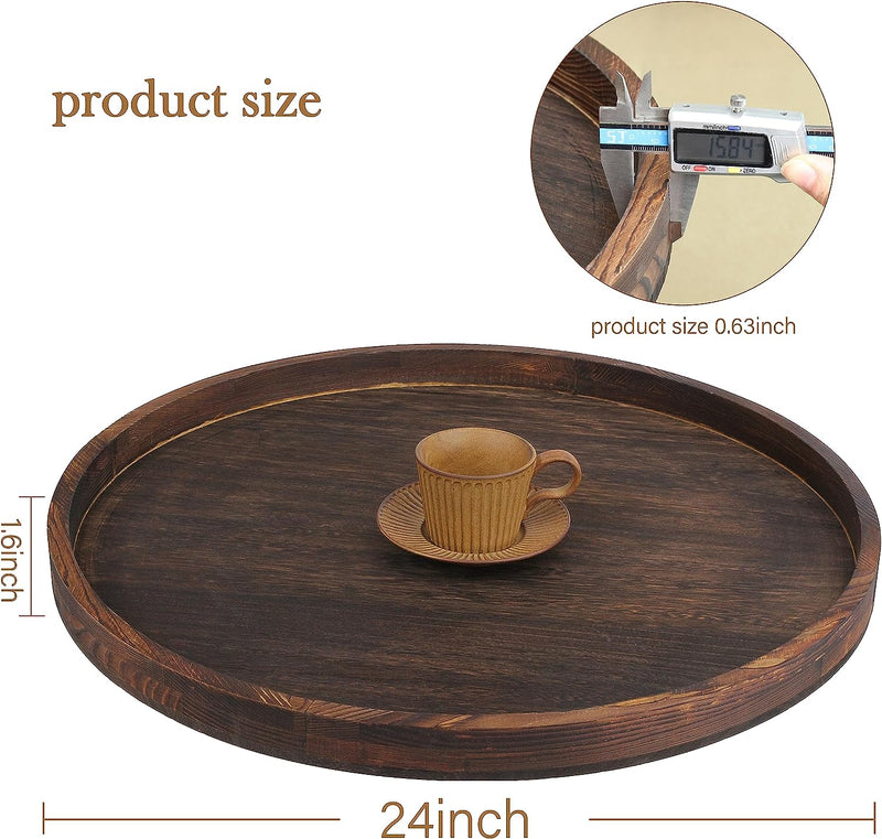 Gurfuy Extra Large round Ottoman Table Tray 24" - Rustic Wooden Serving Tray for Farmhouse Decorative Oversized Coffee Table Trays Living Room Kitchen Counter Breakfast Brown  Gurfuy   