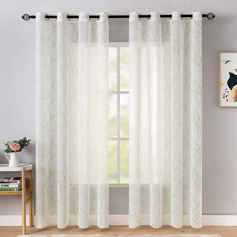 MIULEE Sheer Curtains 84 Inches Long Grommet Top Green Tree Branch White Curtain 2 Panels Window Curtains Tree Pattern for Living Room Home & Garden > Decor > Window Treatments > Curtains & Drapes MIULEE   