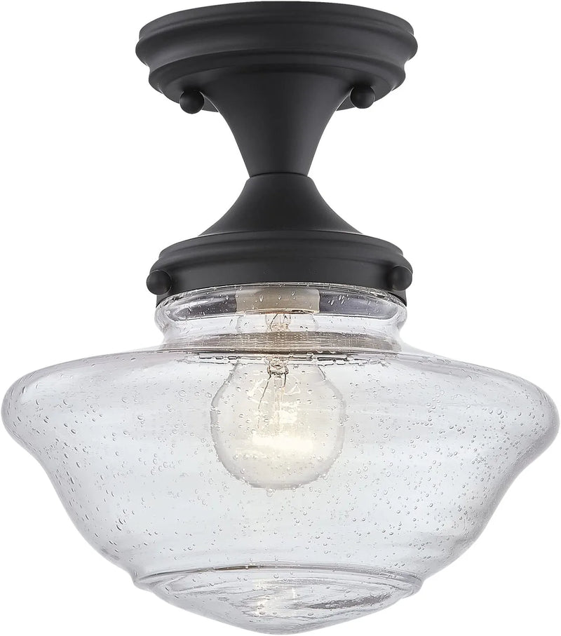 Design House 587451 Schoolhouse Modern Industrial Farmhouse Indoor Dimmable Pendant Light with Clear Seedy Glass for Kitchen Dining Bar Area, Matte Black