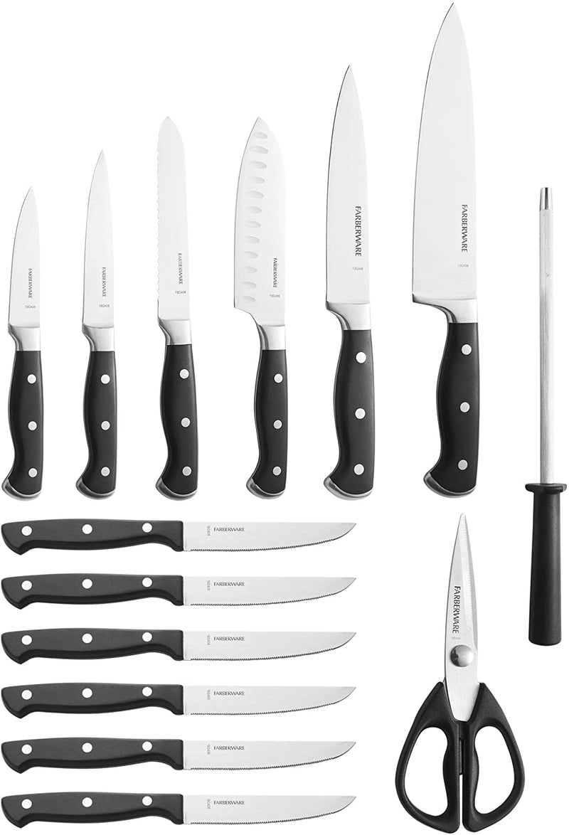 Farberware Forged Triple Riveted Knife Block Set, 15-Piece, Graphite
