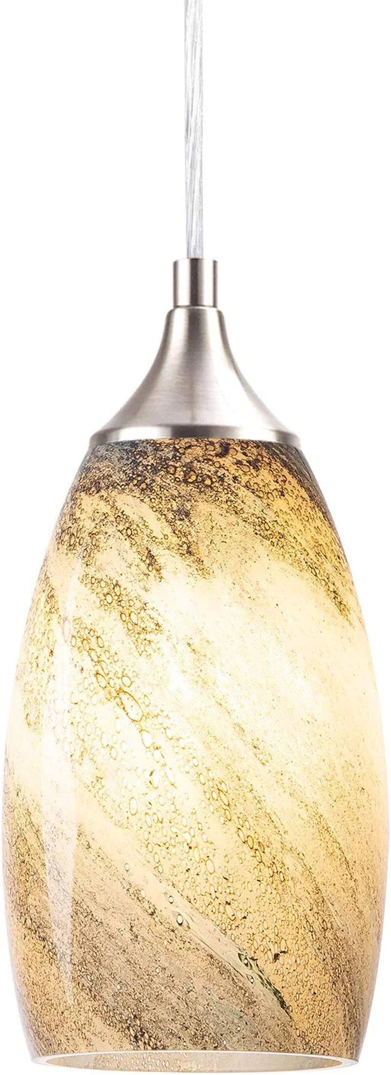 NALATI 1-Light Pendant Light，Handcrafted Art Glass Hanging Light for Kitchen Island,Brushed Nickel Finish with Adjustable Cord (Earth) Home & Garden > Lighting > Lighting Fixtures NALATI   