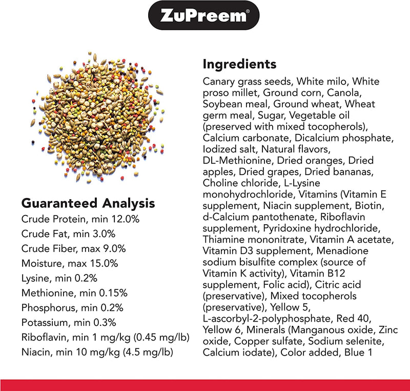 Zupreem Sensible Seed Bird Food for Small Birds, 2 Lb - Premium Blend of Seeds and Fruitblend Pellets for Parakeets, Budgies, Parrotlets, Canaries, Finches Animals & Pet Supplies > Pet Supplies > Bird Supplies > Bird Food ZuPreem   