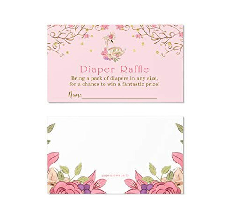 Princess Swan Diaper Raffle Tickets (Set of 50) Girls Baby Shower Game Drawings - Invitation Insert Card Pack - Pink and Gold Floral Event Theme Supplies (2X4 Size) Paper Clever Party Arts & Entertainment > Party & Celebration > Party Supplies Paper Clever Party   