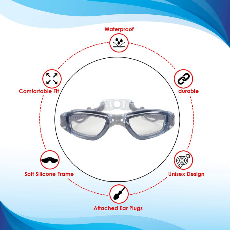 Swim Goggles with Ear Plugs for Men & Women - anti Fog Lenses, Adjustable Straps Sporting Goods > Outdoor Recreation > Boating & Water Sports > Swimming > Swim Goggles & Masks Splaqua   