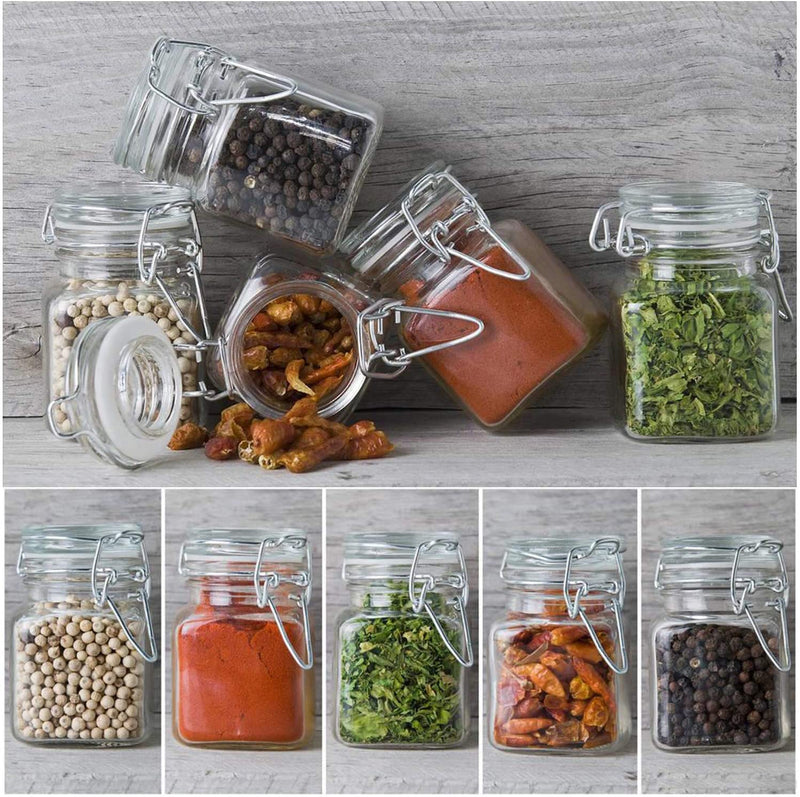 Spice Jars, SPANLA 12 Pack 4Oz Small Glass Jars with Airtight Hinged Lid, with 12 Spice Labels & Silicone Funnels, Airtight Glass Jars for Spices, Art Craft Storage (12 Pack) Home & Garden > Decor > Decorative Jars SPANLA   