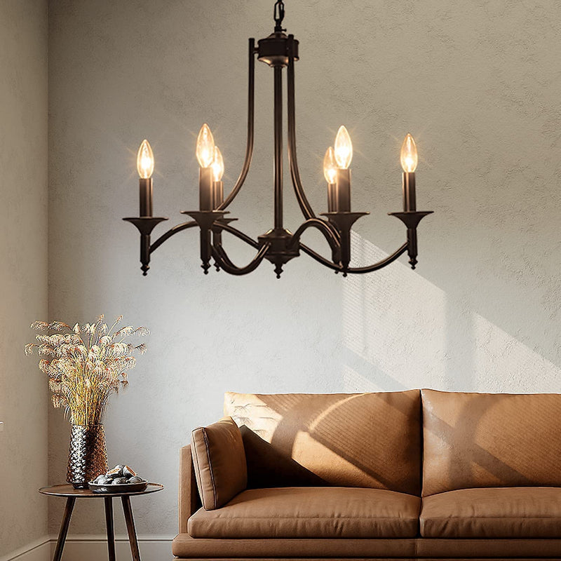 Pretoy Black Farmhouse Chandelier Modern Candle Chandeliers for Dining Room Light Fixture 6-Light Iron Rustic Industrial Hanging Pendant Light for Kitchen Island Foyer Living Room Bedroom Home & Garden > Lighting > Lighting Fixtures > Chandeliers Pretoy 6 lights  
