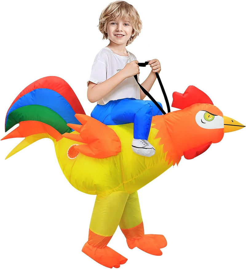 Inflatable Costume for Kids Ride on Chicken Costume Funny Halloween Costumes for Boy Girl Rooster Blow up Costumes  Stegosaurus   