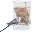 Parrot Automatic Feeder No Mess Bird Feeder Food Container Feeding Station Foraging Cage Accessories Acrylic Suitable for Parrot Cockatoo Canary Love Bird (Blue)