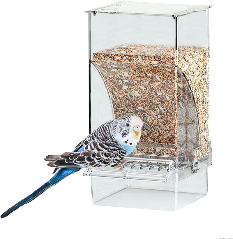 Parrot Automatic Feeder No Mess Bird Feeder Food Container Feeding Station Foraging Cage Accessories Acrylic Suitable for Parrot Cockatoo Canary Love Bird (Blue) Animals & Pet Supplies > Pet Supplies > Bird Supplies > Bird Cage Accessories > Bird Cage Food & Water Dishes Hamiledyi Transparent  
